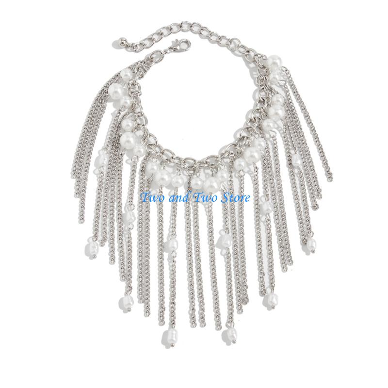 HX6F Elegant Imitation Pearls Beaded Fringe Bracelet With Irregular Chain Designs For Women Girls