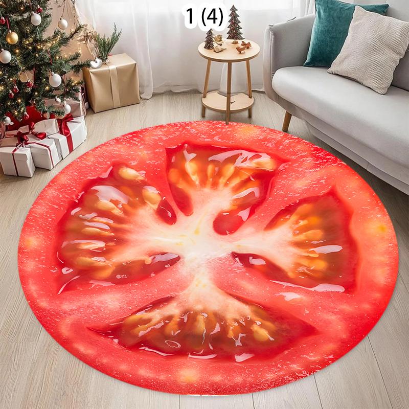 Tapis Rond Alimentaire Style Européen Américain Tomate, Tapis Antidérapant Tranche de Tomate Réaliste, Tapis Décoration Cuisine Salle à Manger Tapis