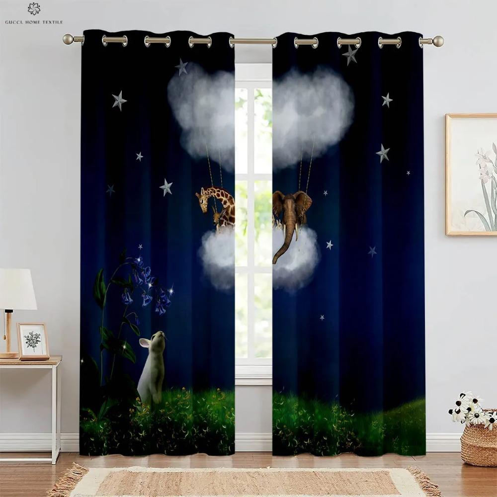 Cute Cartoon Animal Giraffe Dog Printed Curtain Bedchamber Living Area Study Kids Bedroom Curtain Can Be Customized 2 Unit