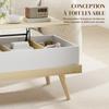 Coffee Table with 3 Hidden Compartments, Modern Living Room Table, Wooden Legs, 100x79x54cm, Natural White