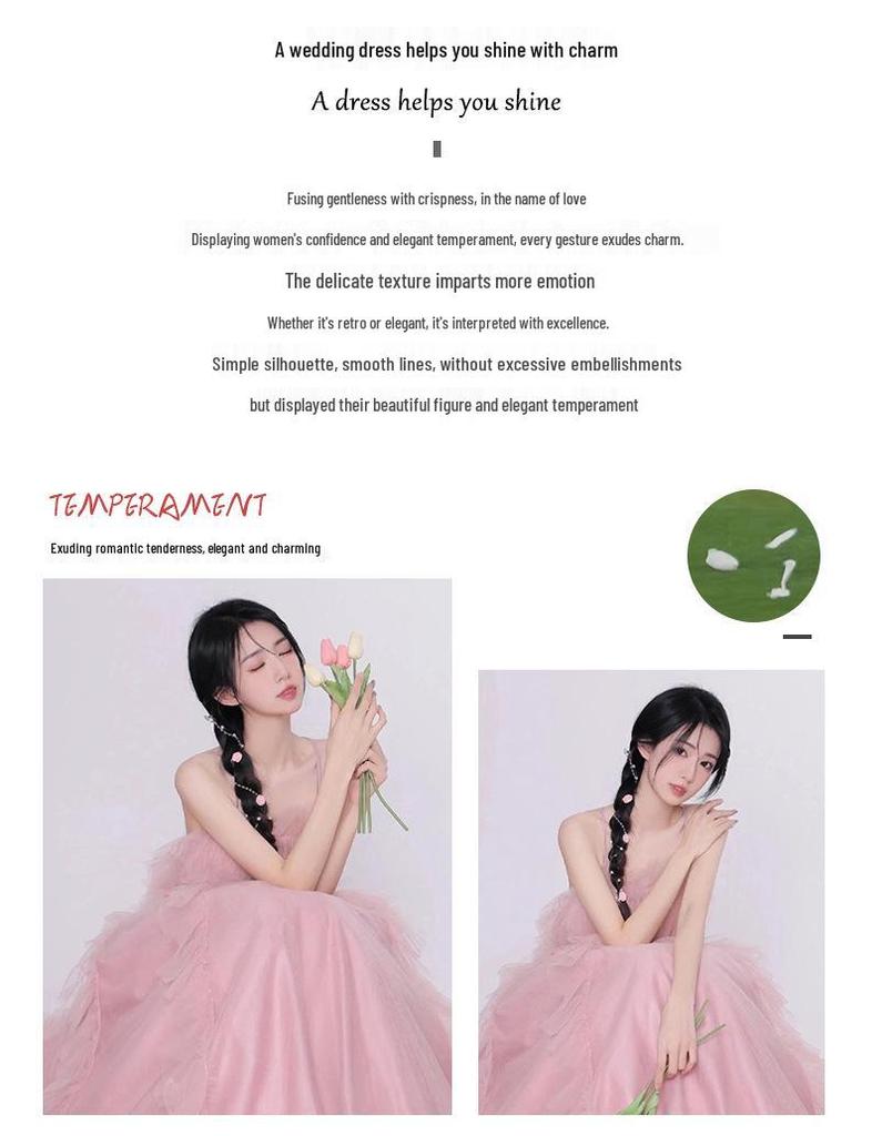 Studio-Themed Wedding Dress: New Girl Style, Pink Skin-Tone Enhancing, Colorful Yarn, Outdoor Travel Photo Dress