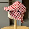 Women's Spring Summer Simple Plaid Bucket Hat Korean Version Fashionable Versatile Sunshade Sunscreen Sweet Bow Basin Hat