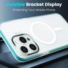 For iPhone 15 Pro Max Magnetic Case Strip Pattern PC+TPU Phone Cover Lens Cap Kickstand