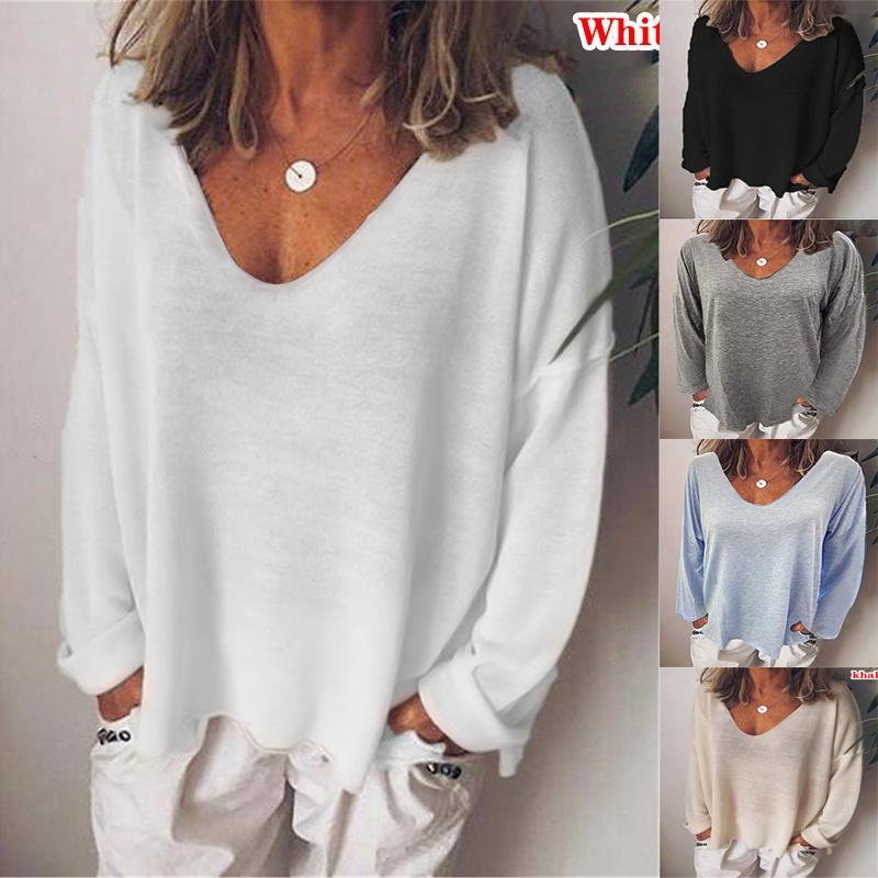 Fashion Summer Women T-Shirt Solid Color Casual Versatile Loose Tops V-Neck Blouses Long Sleeve Shirt Perspective Y2K Tops