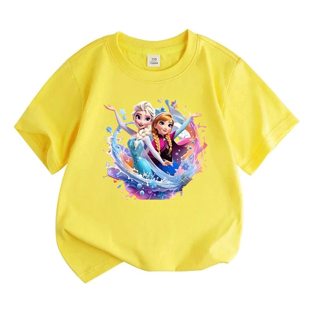 Kids Boys Girls Crew Neck Short Sleeve 100% Cotton T-Shirt, Cute Ice Princess Sisters Printed Casual Summer Soft Breathable Tee Tops for Children Dail