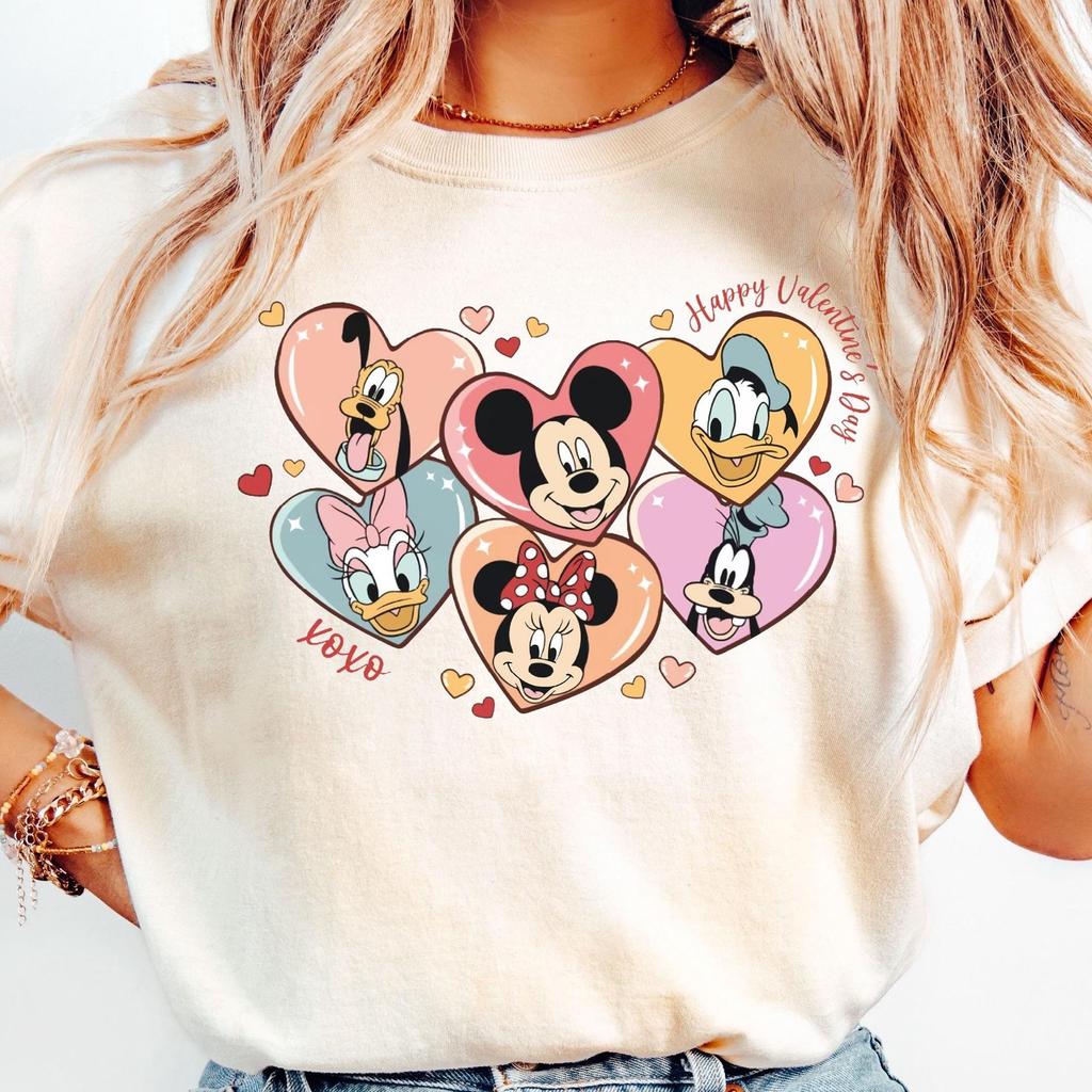 Comfort Colors® Happy Valentine's Day Shirt, Mickey And Friends Valentine T-Shirt, Love Shirt, Mickey Co Heart Shirt