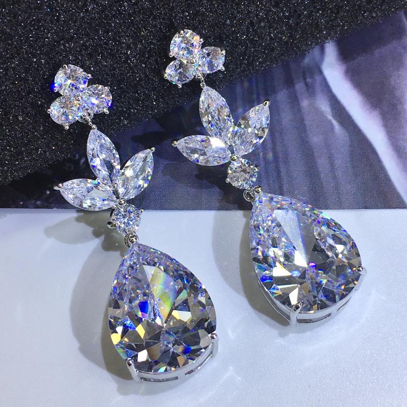 Personality Temperament Long Earrings Women S Shining Zircon Water Drop Stud Earrings Elegant Versatile Earrings 925 silver