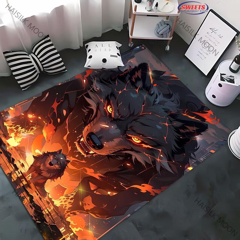 

15 Sizes Flame Wolf Double Shadow City Printed Carpet Non-Slip Cartoon Mat Large Sizes Area Rugs for Bedroom Gaming Room Gifts 40x60cm