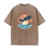 Mens Distressed Washed T Shirt With HAWAII Coconut Tree Print Pure Cotton Short Sleeve Vacation Style Casual Loose Fit Top