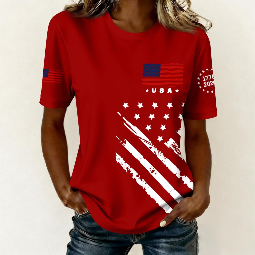 Women's Casual Printed T-Shirt Round Neck Pullover Short Sleeve Top