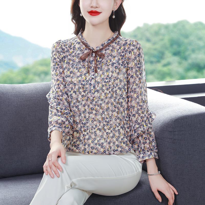 Small Mother Dressed In A New Style Shirt, Fashionable Chiffon Shirt, 40-year-old Middle-aged Lady's Temperament Top