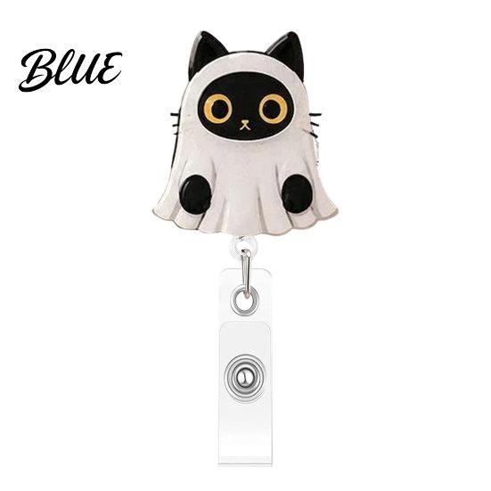 Student Id Card Protector Halloween Black Cat Pumpkin Badge Reel Retractable with 360 Degree Rotating Clip Funny Ghost Holder Acrylic Decorative