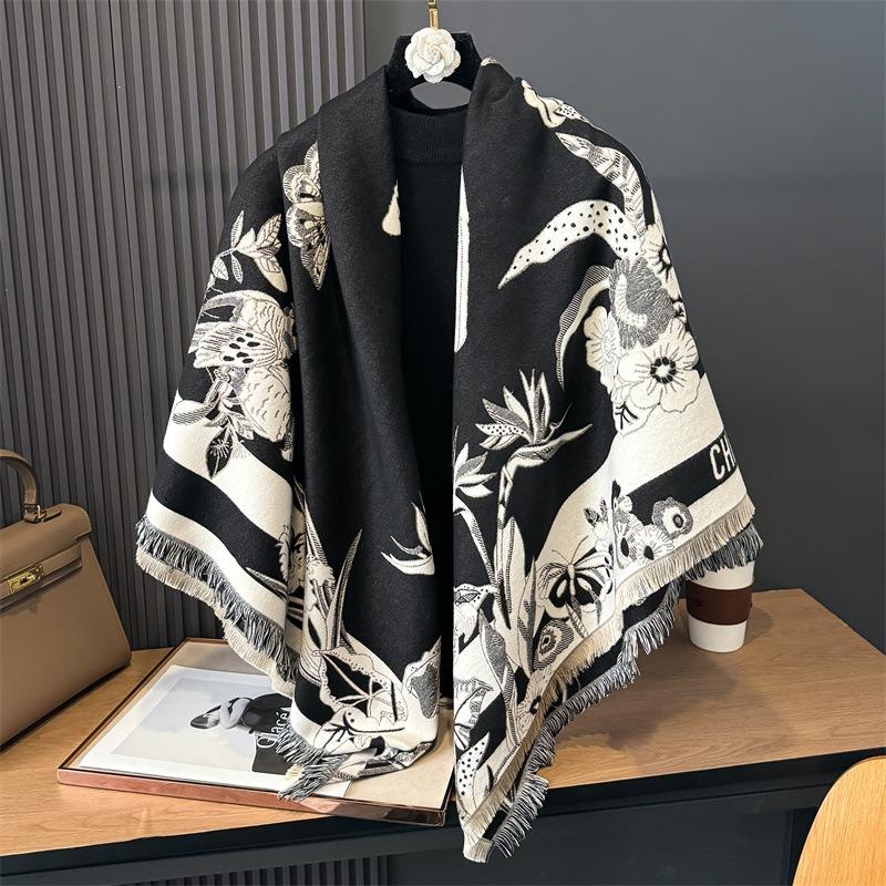 Autumn and winter new fashion versatile women's imitation cashmere warm scarf wind grotesque plant print square scarf shawl