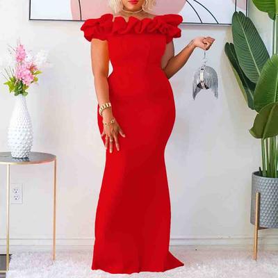 Women Long Dresses Off the Shoulder Short Sleeve Dress Ruffles Floor Length Luxury Birthday Party Dinner Dress Hot