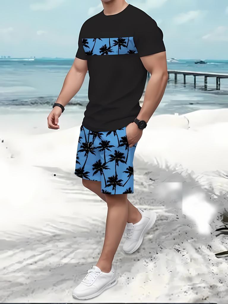 Summer New Men's Casual Comfortable Beach Pants Men's Breathable Lightweight Top Shorts Set