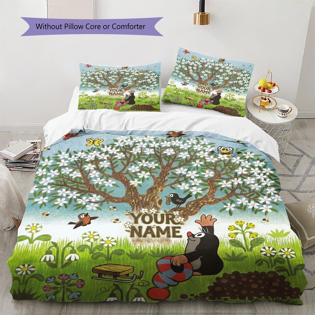 Mole Garden Custom Name Pattern Bedding Quilt Set Quilt Cover Pillowcase Home Birthday Gift(1 * Duvet Cover + 2 * Pillowcase, Without Core)