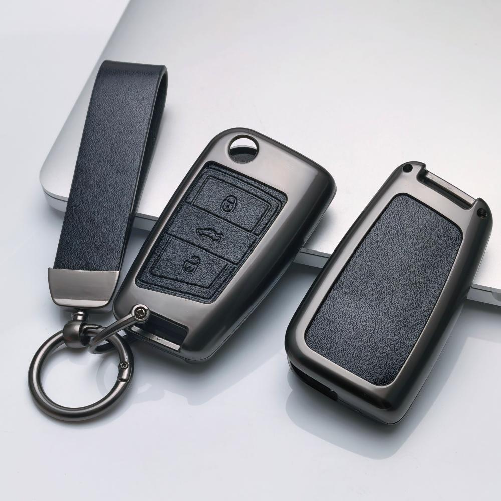 Zinc Alloy Leather For Vw Golf 7 Gti Polo T-Roc Touran Tiguan Skoda Octavia Rapid Kodiaq Fabia Seat Ibiza Leon Car Key Cover