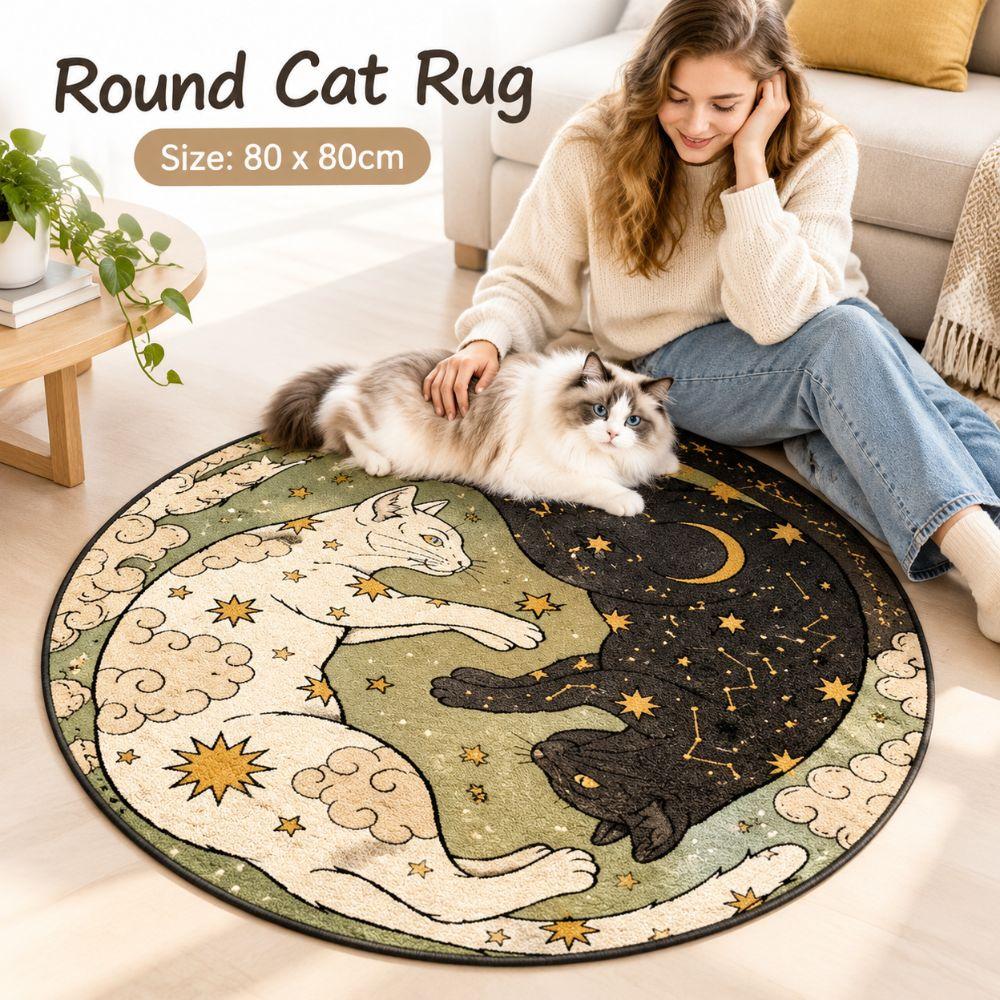 Non-Slip Mandala Area Rug Moon Star Print Cat Shaped Carpet Sofa Coffee Table Decor