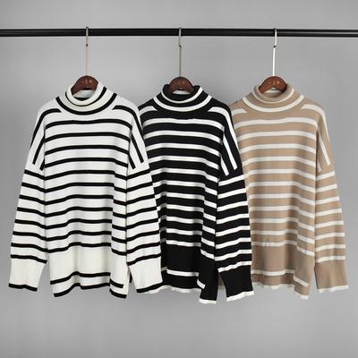 High Neck Striped Jumper for Women Autumn Winter High Neck Pullover Knitwear Versatile Loose Fit Jumper Luxurious Relaxed-fit Slimming Versatile Top