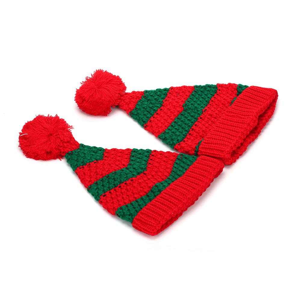 Unisex Weihnachts-Pompom-Strickmütze: Colorblock-Design für Herbst & Winter