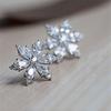 Cute Female White Zircon Stone Silver Color Snowflake Stud Earrings Lovely Bridal Wedding  For Women