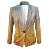 Womens Gradient Starry Sky Print Blazer Slim Fit Business Casual Jacket With Notched Lapel Single Button