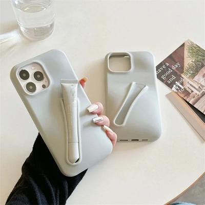 Funda de silicona suave con diseño de lápiz labial para iPhone 16, 14, 15 Pro Max, X, Xs, XR, 11, 13, 12 Mini, 6, 7, 8 Plus, SE, con brillo labial portátil