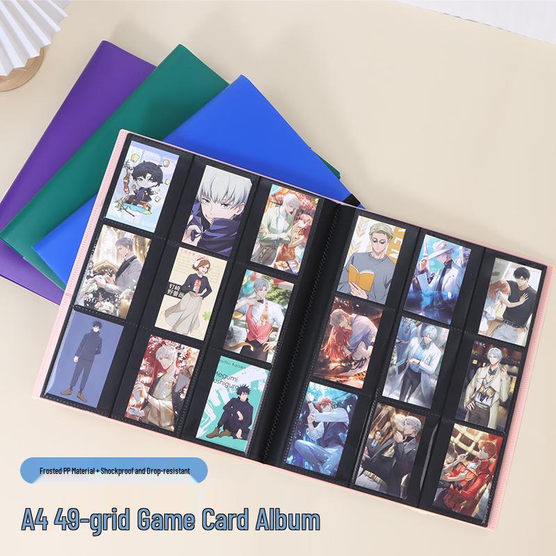 9-Grid PP Color Cover Game Card Album with Binding Strap, 360 Double-Sided A4 Slots for Anime Card Storage.