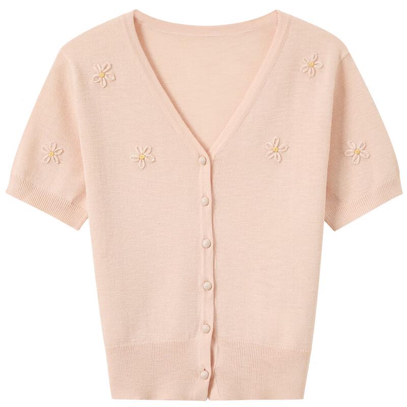 Sancai 2025 Summer V-Neck Floral Knit Cardigan