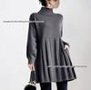 2025 Autumn/Winter Pure Color Pleated Mid-Length Women's Sweater with Patchwork Design