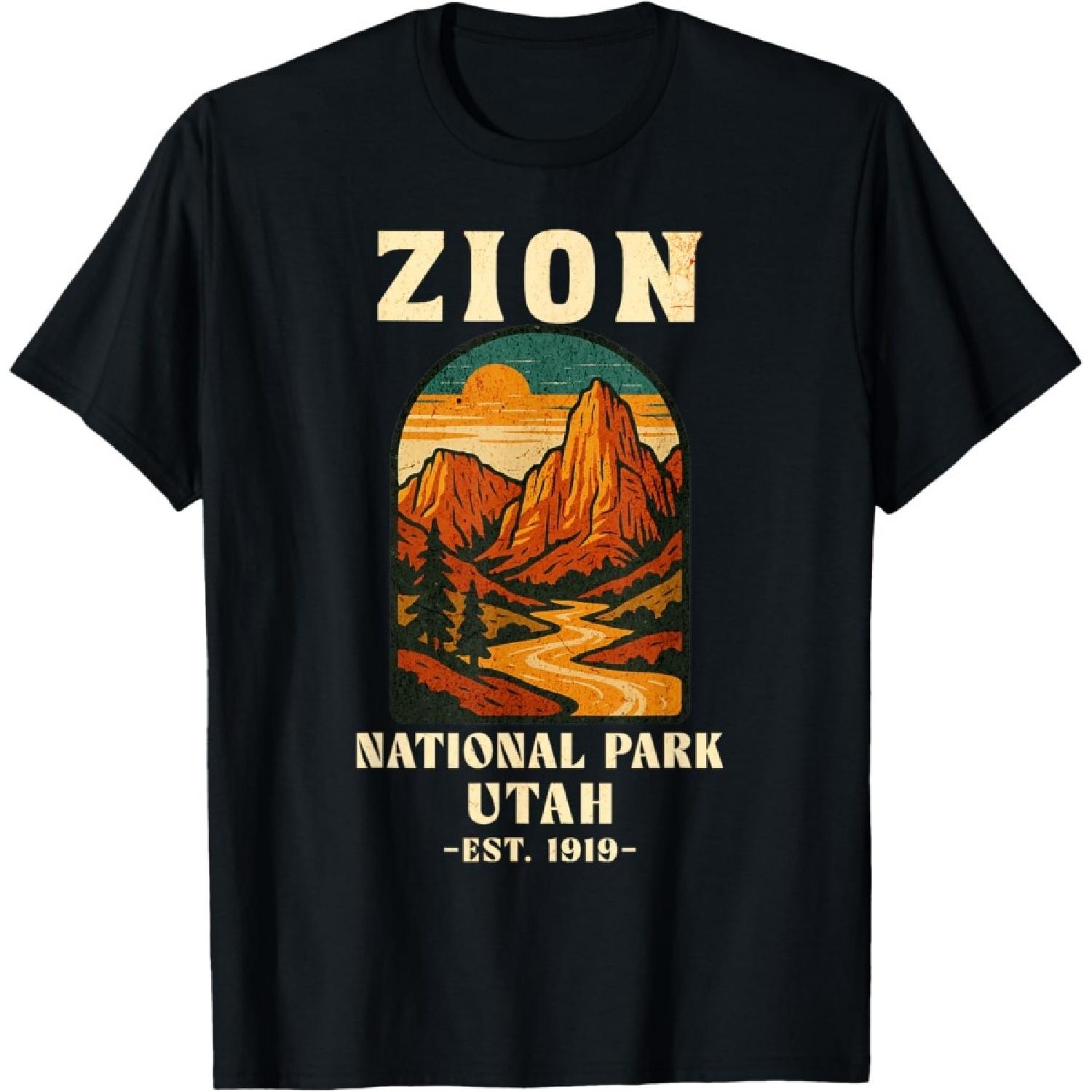 Zion National Park Vintage Sunset - Nature Lover USA Retro T-Shirt S
