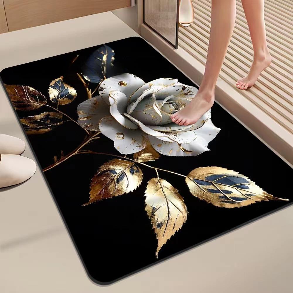 Flower Printing Bathroom Thickening Mat Bath Non-slip Carpets In Wash Basin Bathtub Side Floor Rug Shower Room Doormat Memory Foam 3D Pad