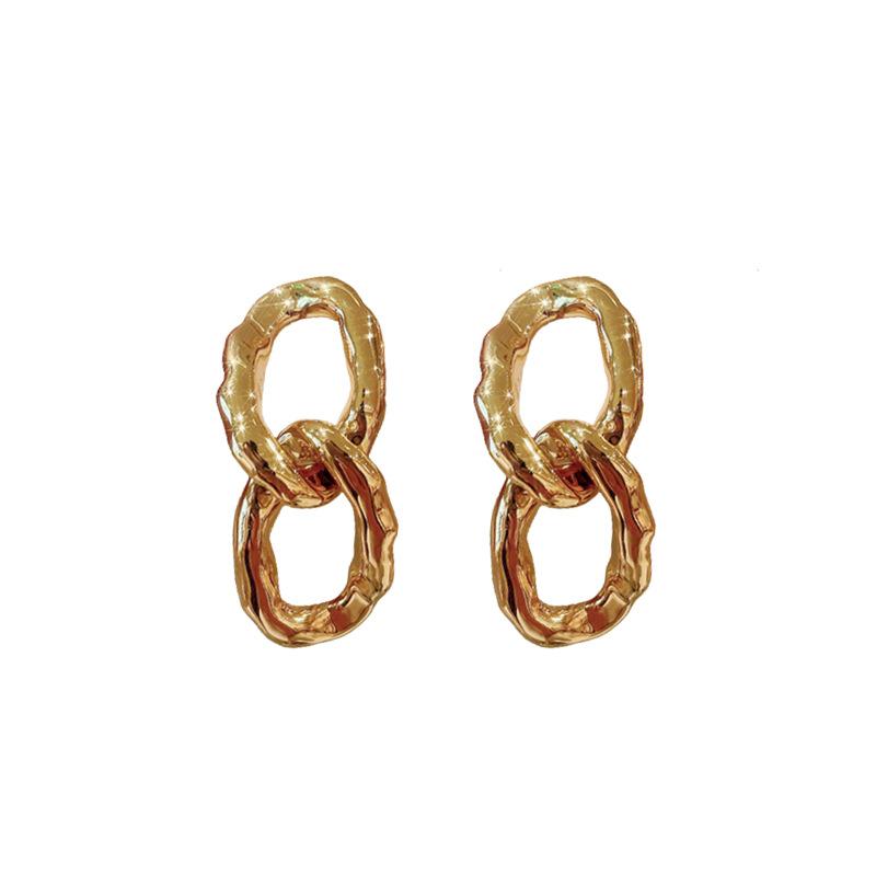 European and American silver needle metal oval irregular earrings niche simple temperament earrings exaggerated high-end earrings