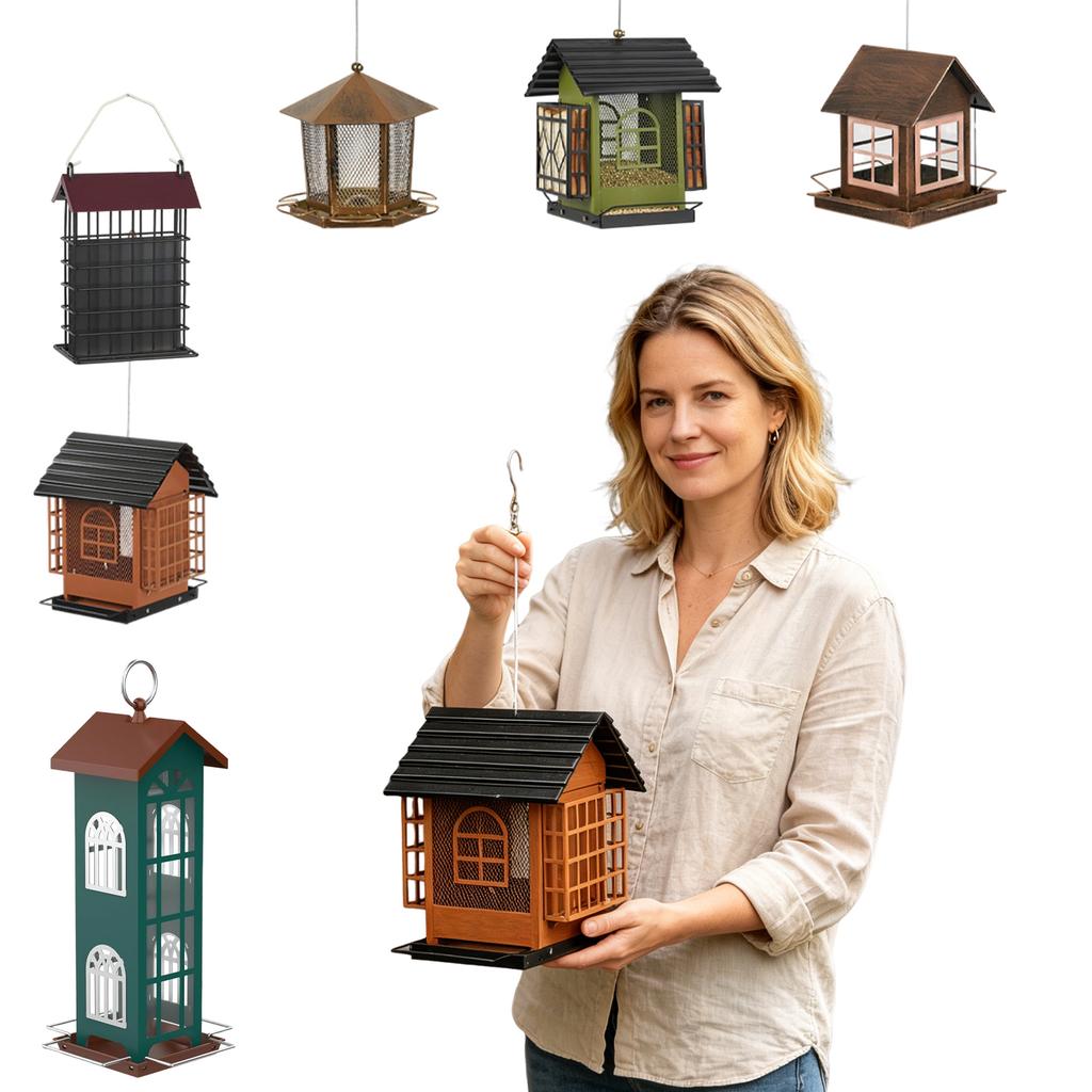 Outdoor Wrought Iron Hanging Bird Feeder For Balconies, -Resistant, Large Capacity Food Storage, Garden And Patio Decoration, Bird Feeding.