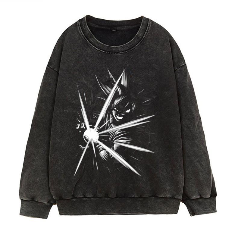 Vintage Washed Dragon Ball Anime Hoodie-Free Crewneck Sweatshirt Teens Men Streetwear Casual Long Sleeve Cotton