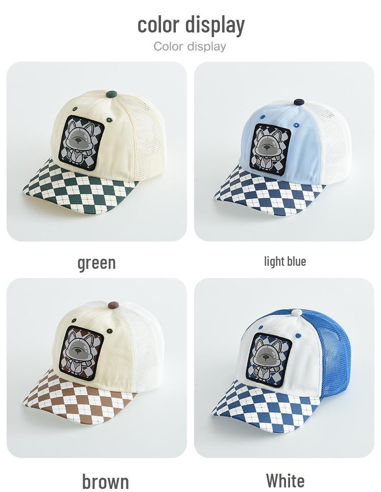 Kids' Cartoon Plaid Sun Hat: Windproof, Breathable Baseball Cap