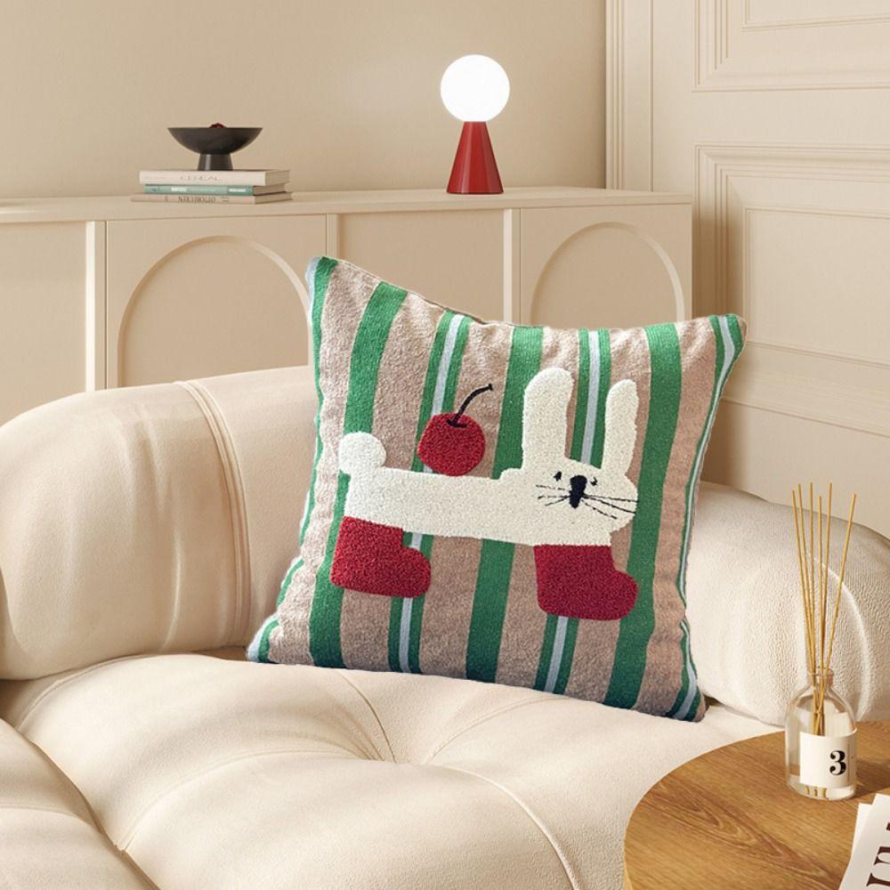 Washable Cartoon Pillow Cover Square Cushion Cover Modern Cream Style Pillow Cover Sofa