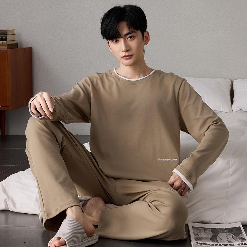 Men's Korean Style Cotton Pajamas Set - Autumn, Long Sleeve, Casual, Loose Fit