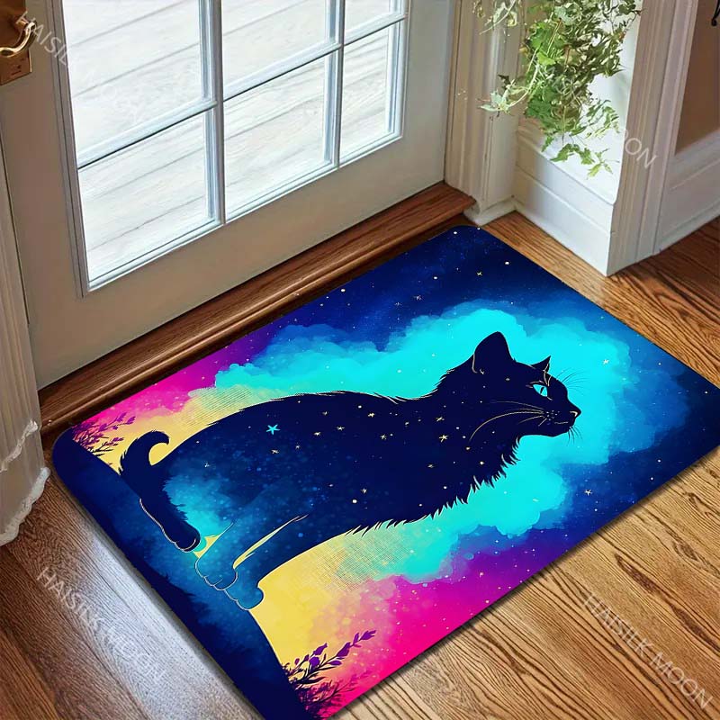 Multiple sizes Silhouette of Starry Cat Carpet for Living Room Bedroom Sofa Home Decor Rug Non-slip Floor Mat Luxury Gift