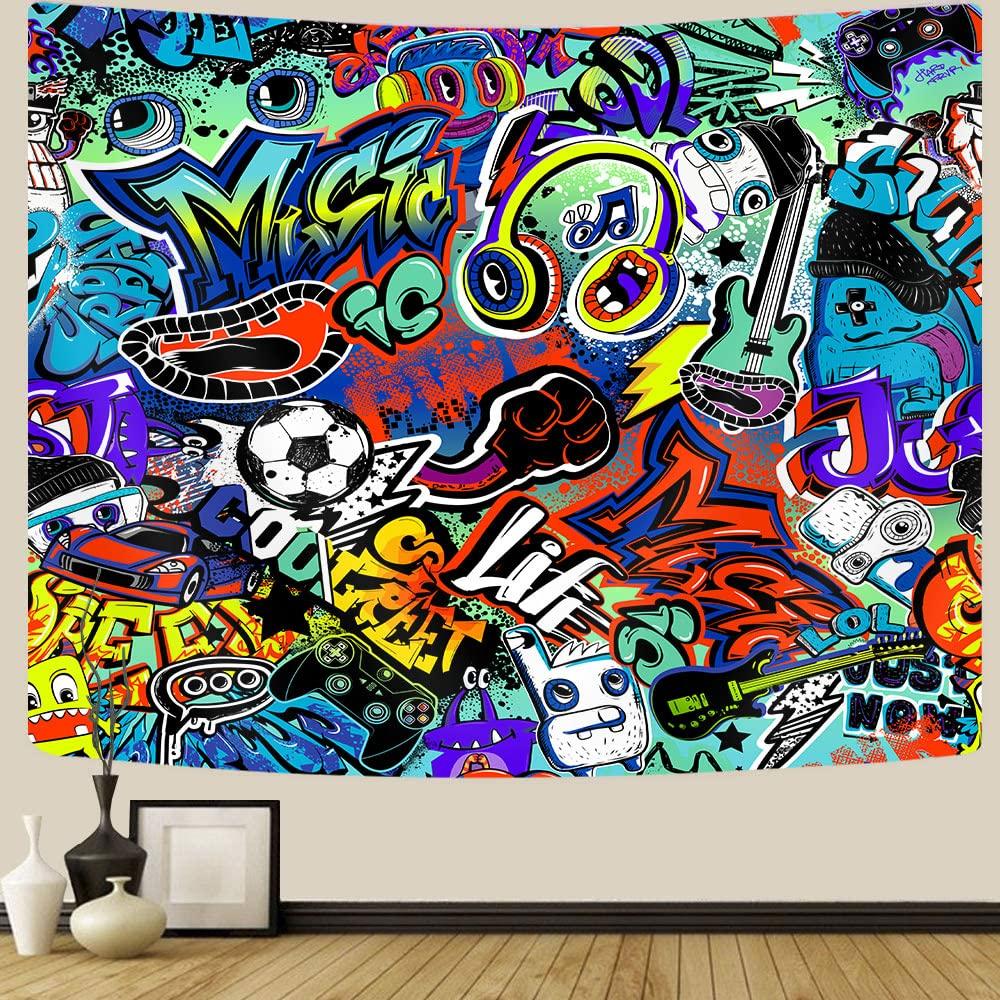 Street Graffiti Tapestry,Creative Urban Street Music Hippie Tapestries Funny Colorful Tapestry Wall Haning for Teen Boys Girls