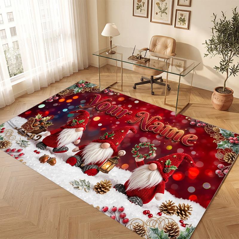 Christmas Theme Soft Crystal Velvet Rug Custom Name & Text Print Non Slip Floor Rug for Bedroom Living Room