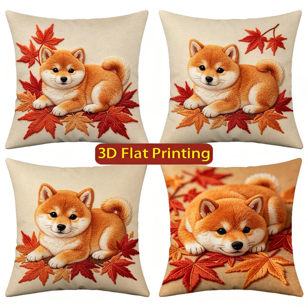 Autumn Shiba Inu Maple Leaf Throw Pillow Covers Pattern Cushion Cover Suitable For Sofa Bedroom Car Pillow Cover
