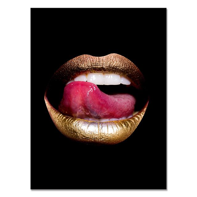 Canvas Painting Nordic Prints Gold Lips Gradient Sexy Home Decor Posters Wall Artwork Modern Bedroom Framework Modular Pictures