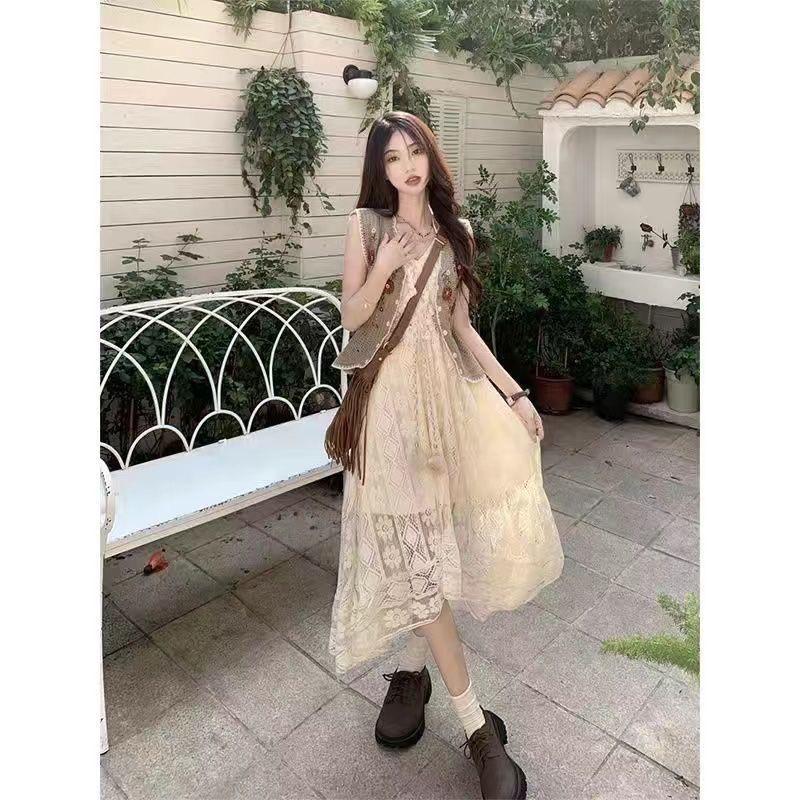 Bohemian Vintage Marble Spaghetti Strap Beach Dress