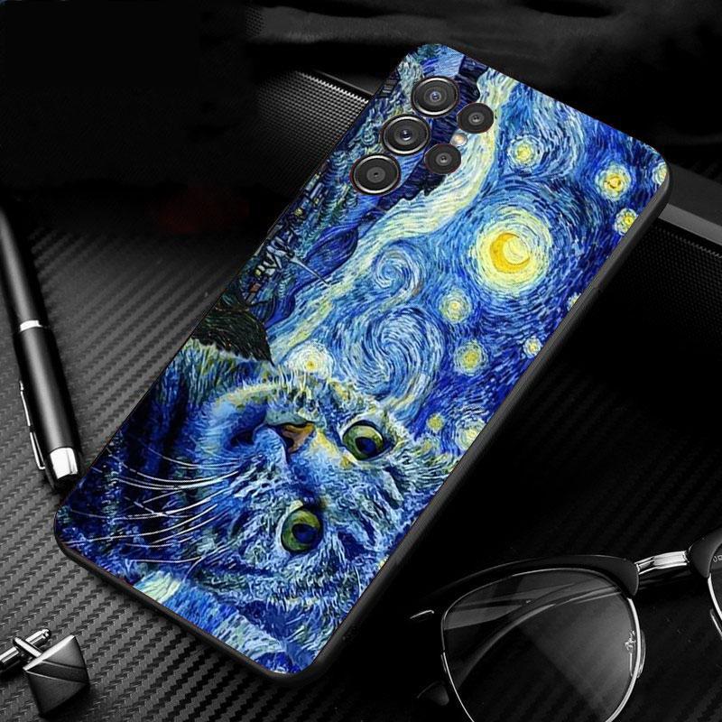 Phone Case For Samsung Galaxy S26 S25 S24 S23 S22 S21 Ultra S24 S23 S22 S21 S25 Plus S24 FE Starry Night van gogh cat