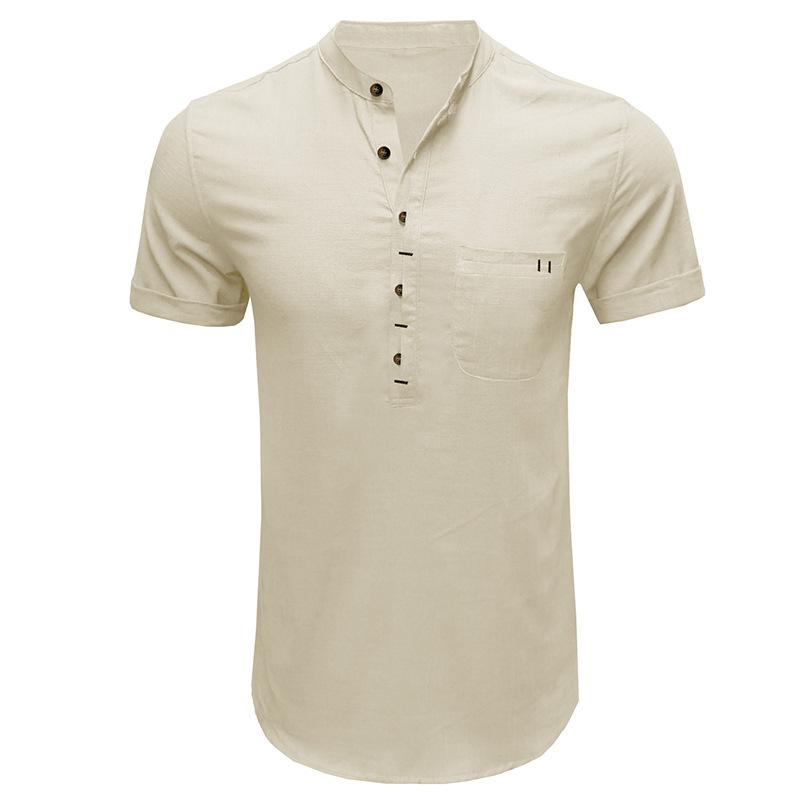 Summer Men's Short-sleeved Stand Collar Linen Shirt Breathable Short-sleeved Cotton Linen Shirt Men Casual Wear Minimalist Fashion Breathable Shirt