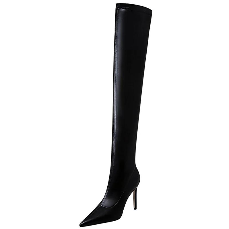 European and American style fashion minimalist high heels with pointed toes sexy winter nightclub over the knee boots