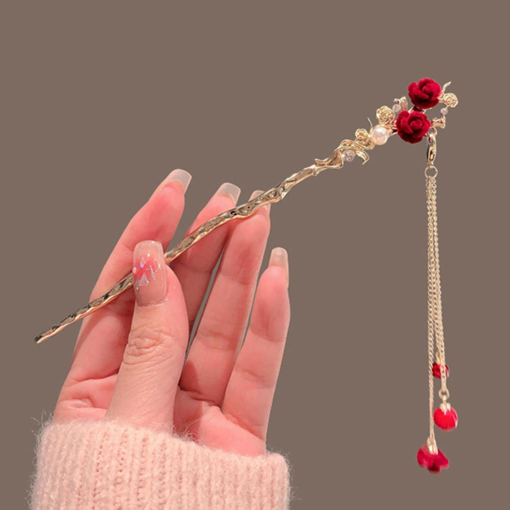 Chinese Style Vintage Hairpin Elegant Flower Vine Jade Stone Hair Stick Hanfu Cheongsam Evening Dress Hair Decor Accessories