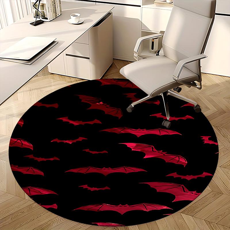 Red Bat Pattern Chair Mat - Round Carpet for Home Decor, Office Use, Living Room, Bedroom, Gift Idea0497b