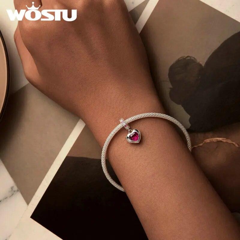 WOSTU 925 Sterling Silver Openable Heart-shaped Balloon Charms Forever Love Pendant Fit Original Bracelet for Valentine's Gift
